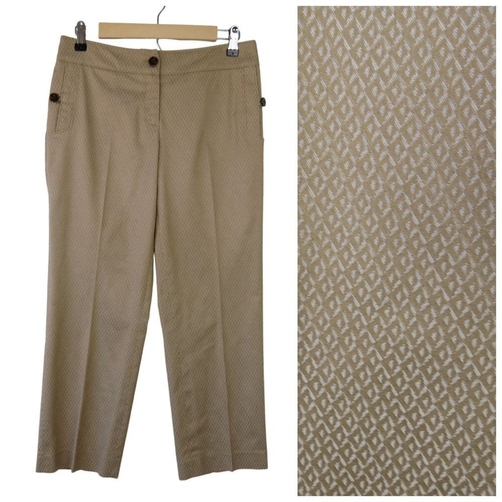 TALBOTS Petite Women's Gold Stretch Brocade Patterned Crop Trousers Pants 4P